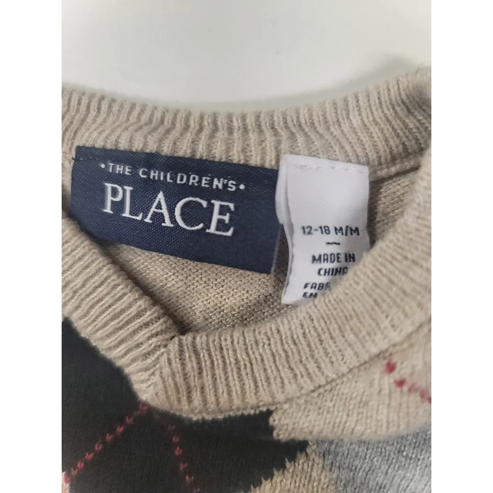 Childrens Place Boys Argyle Sweater Size 12-18 Months Beige Black Gray‎ Casual